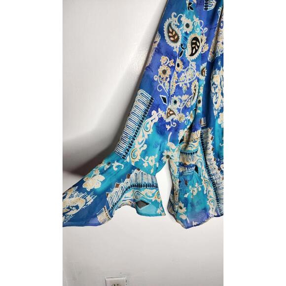 Ashley Stewart Shirt Womens Plus 22 Blue Teal Boho Paisley Peasant Top Blouse - Picture 4 of 6